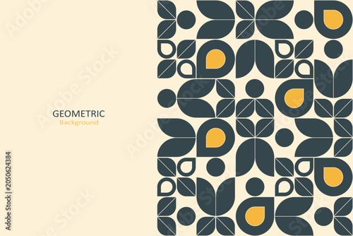 Elegant geometric floral background with retro-inspired navy and mustard motifs framing a clean central copy space, ideal for branding, posters, packaging, and modern design.