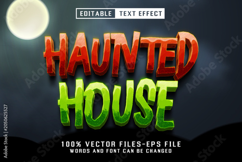 Haunted House Spooky Moonlit Night 3D Editable Text Effect Vector EPS