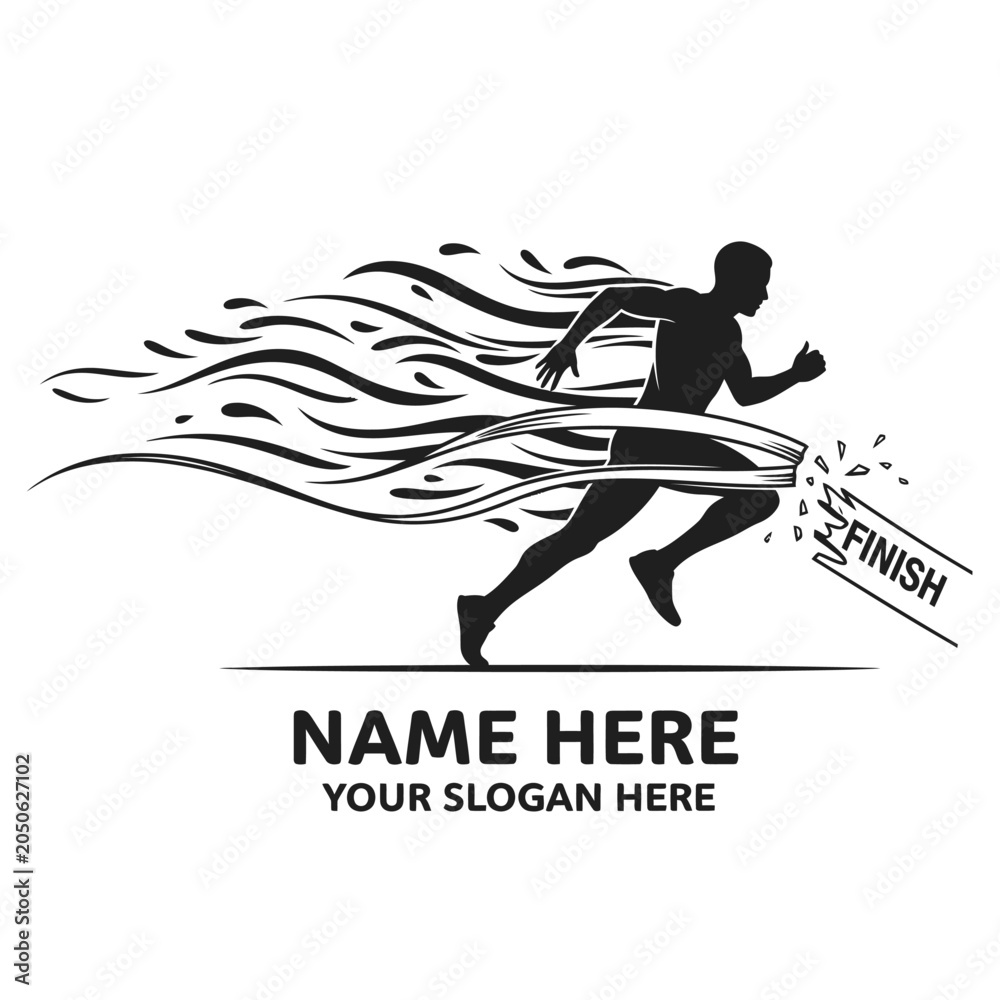 Obraz premium Running Silhouette with Flames and Finish Line Banner