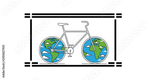 Eco-friendly Bicycle with Earth Wheels, Sustainable Travel Concept
