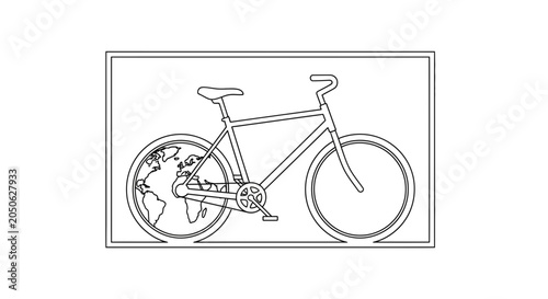 Eco-friendly cycling: Bicycle with the Earth as its rear wheel, symbolizing green travel and environmentalism.