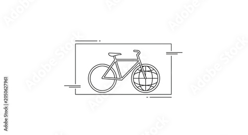 Eco-friendly bicycle with globe wheel, symbolizing green travel and environmental protection.