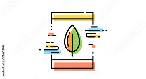 Eco-friendly technology concept: leaf icon on smartphone screen with abstract colorful elements