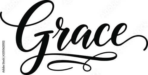 Fotografia Elegant hand lettered 'grace' typography with flourishing script isolated on whi