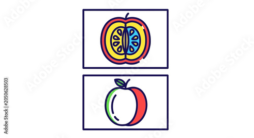 Cut Apple and Whole Apple Illustration, Healthy Food Concept