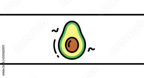 Cute Avocado Half Icon with Wavy Lines, Healthy Food Concept