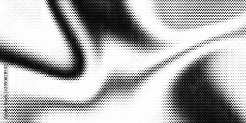 Hexagon halftone gradient texture. Abstract black grunge background. Geometric retro halftone tech wallpaper. Fading wavy hexagonal pattern backdrop. Vector vanishing honeycomb grunge bitmap overlay