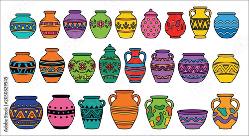 Foto Collection Of Colorful Ceramic Jars And Pots Vector Illustration