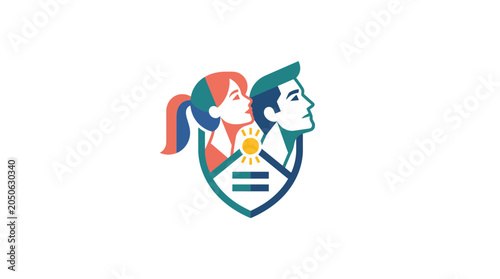Equality and Diversity Concept Logo with Man and Woman Profile Inside Shield