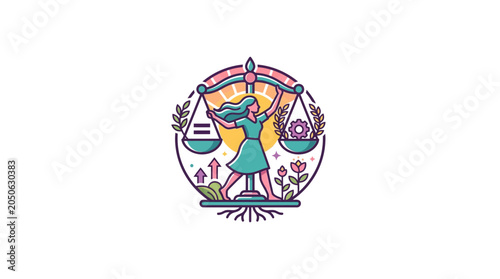 Bild auf Leinwand Equality and Balance Concept Illustration with Woman Holding Scales