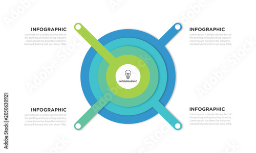 4 step, option, part or process circle layered wheel venn diagram infographic design