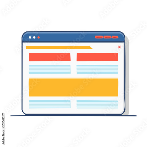 Flat design web page layout in a browser window