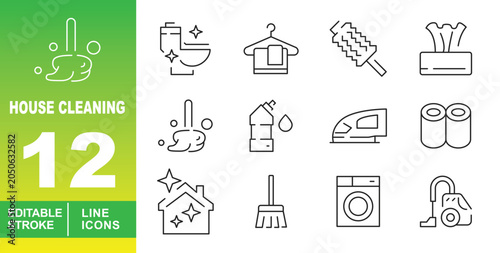 Foto House cleaning set of web icons in line style