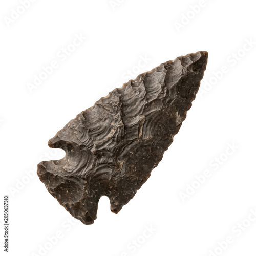 Ancient stone arrowhead, isolated on transparent background