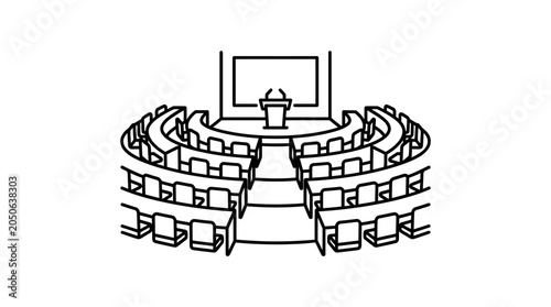 Bild auf Leinwand Minimalist line icon of a large lecture hall auditorium.