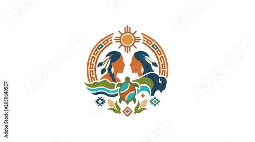 Bild auf Leinwand Indigenous People and Nature Cultural Emblem