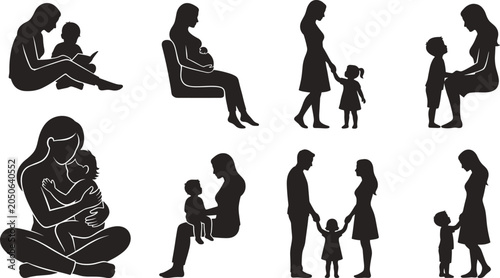 Photos Motherhood and family silhouette collection, parenting care illustration, matern