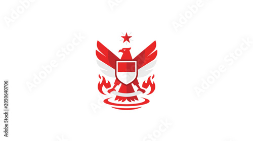 Tableau sur toile Indonesian Eagle Emblem with Shield and Fire Elements