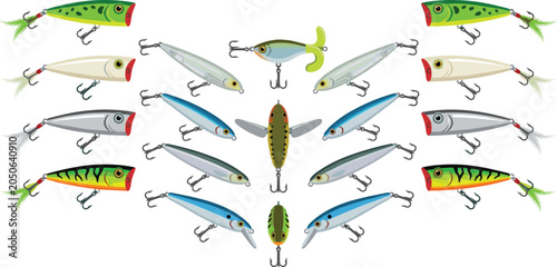 Foto Fishing Lure Collection with Crankbaits Minnow Baits Poppers and Artificial Angl