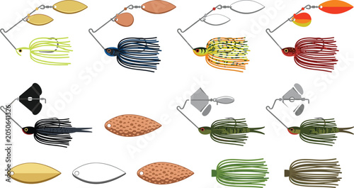 Foto Spinnerbait and Skirted Fishing Lure Collection with Artificial Bass Baits Metal