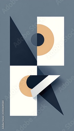 Abstract Geometric Vector Illustration with Interlocking Circles and Squares in Muted Tones