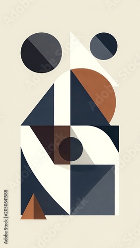 Abstract Geometric Vector Illustration with Interlocking Circles and Squares in Muted Tones