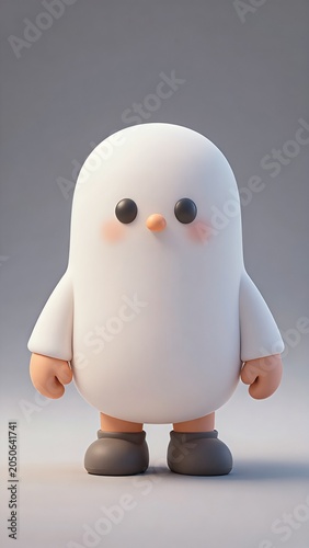 Adorable 3D Render of a Cute Minimalist Character in a White Ghost or Bird Costume