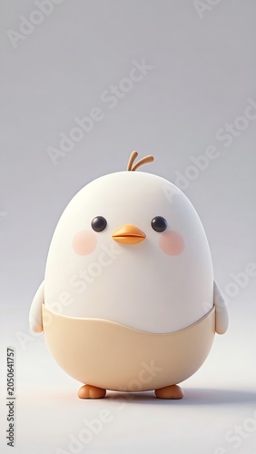 Adorable 3D Render of a Cute Minimalist Character in a White Ghost or Bird Costume