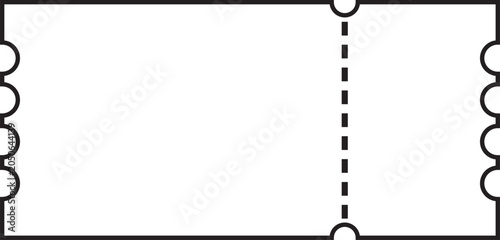 Clean, minimalist line art ticket template with rounded corners, notches, and central dashed perforation. Ideal for event design, printables, or vector asset libraries.