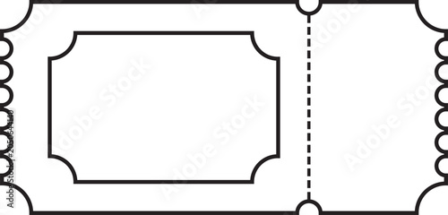 Clean, minimalist line art ticket template with rounded corners, notches, and central dashed perforation. Ideal for event design, printables, or vector asset libraries.