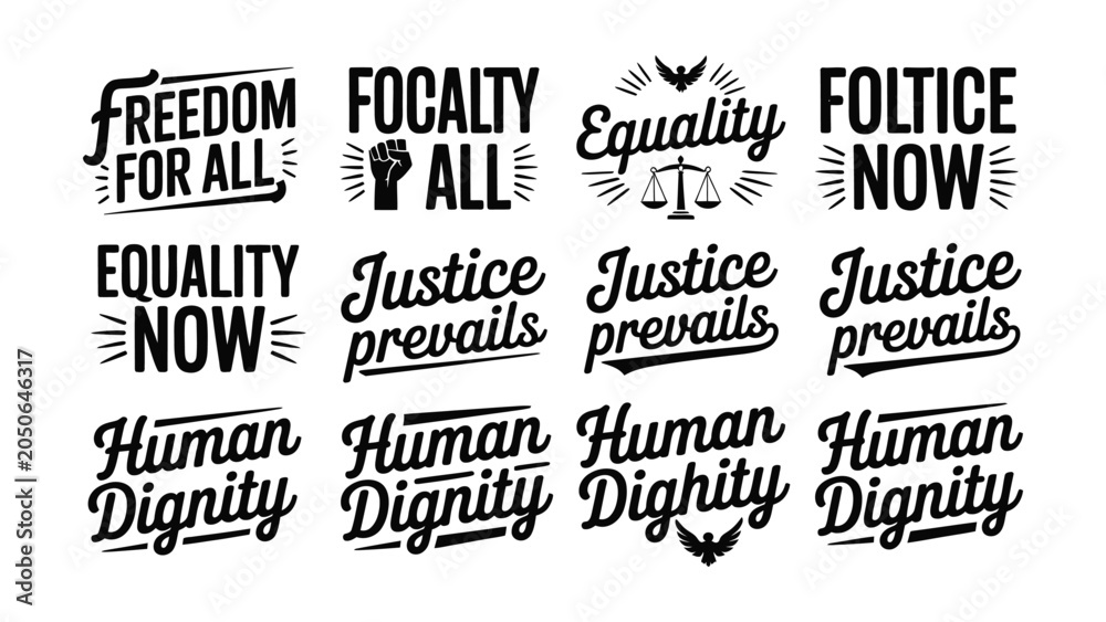 Obraz premium Black And White Social Justice Slogans Typography Design Collection