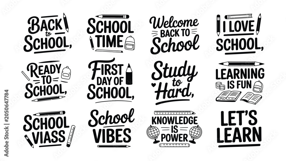 Fototapeta premium Back to School Motivational Vector Illustrations with Pencils and Books Design