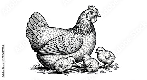 Valokuva Hen and Chicks Illustration