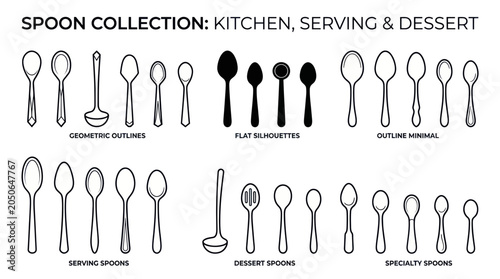 Schilderij op canvas Diverse Spoon Collection: Kitchen, Serving, Dessert & Specialty Utensils