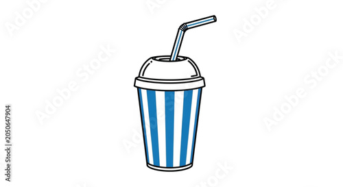 Cold drink in striped cup.