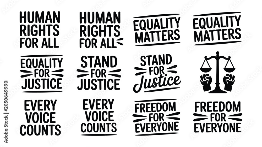 Obraz premium Black Text Social Justice Equality Human Rights Slogans Design Collection