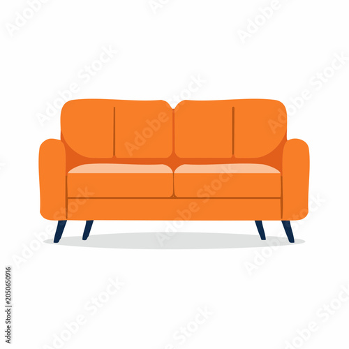 Orange sofa in flat design style