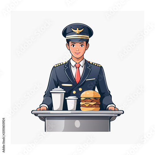 Pilot serving burger and drinks