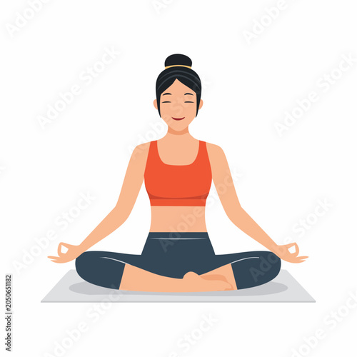 Woman meditating in lotus pose on yoga mat