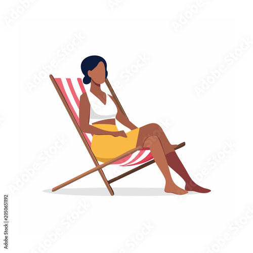 Woman relaxing on a striped deck chair