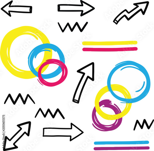 Fotografia Colorful Hand Drawn Arrows Circles and Doodle Annotation Elements Set