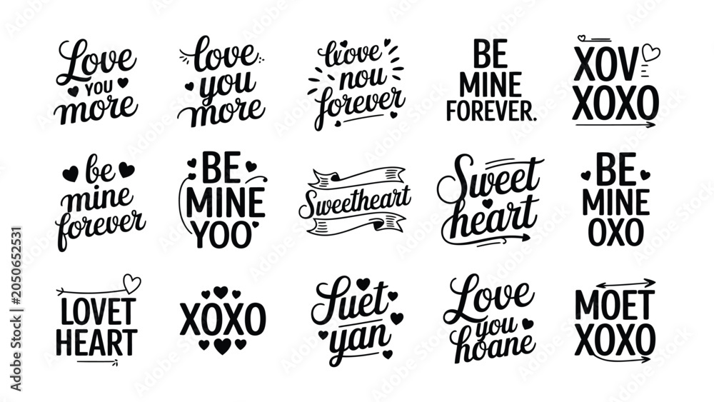 Obraz premium Valentine's Day phrases, love quotes, romantic expressions, sweetheart words, vector typography