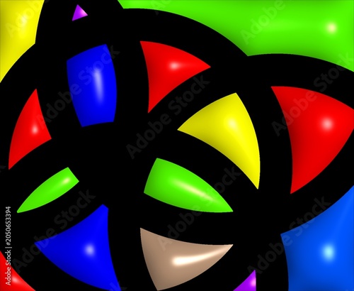 Photography black background with semicircular curved shapes in red, yellow, blue and green
