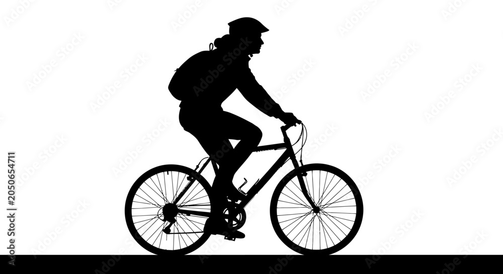 Obraz premium Silhouette of a cyclist riding a bicycle, isolated on white background