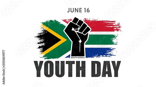 South Africa Youth Day Banner with Raised Fist and Flag