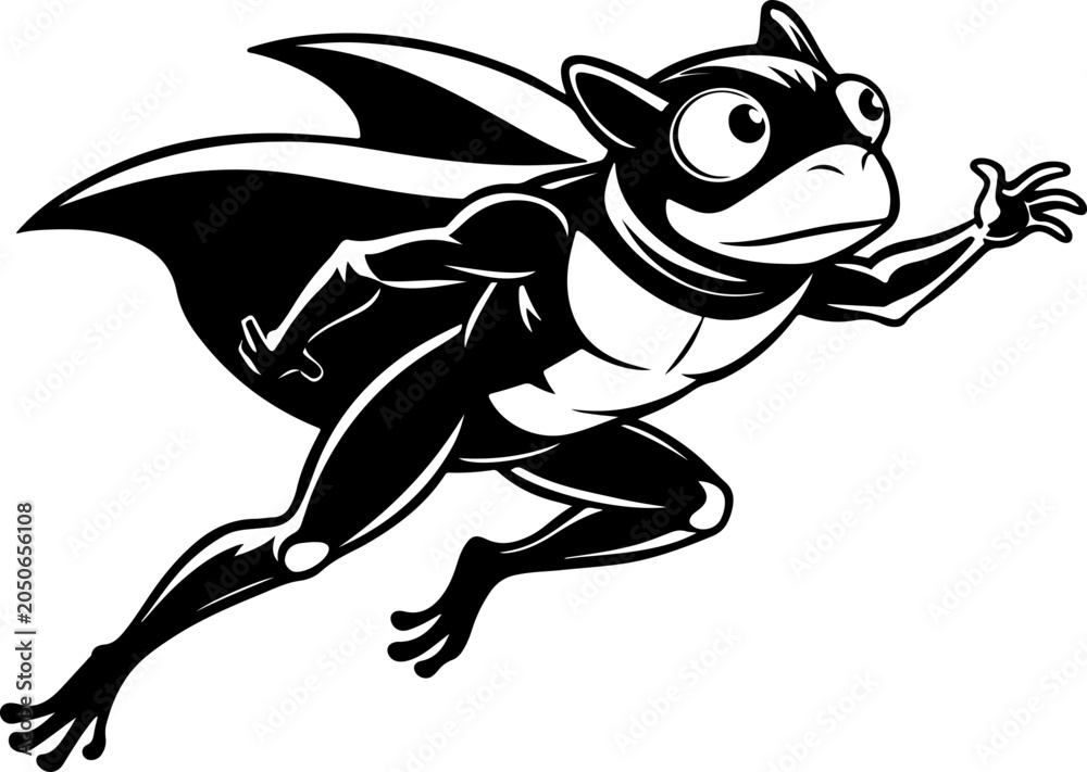 Fototapeta premium Superhero frog leaping through the air