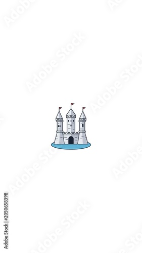 Three tall ornate buildings with domed tops standing on a blue circular platform