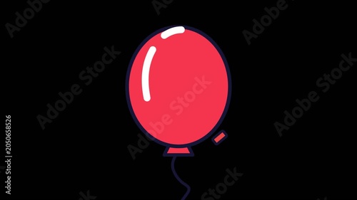 Vibrant red balloon floating gracefully against solid black background with ribbon
