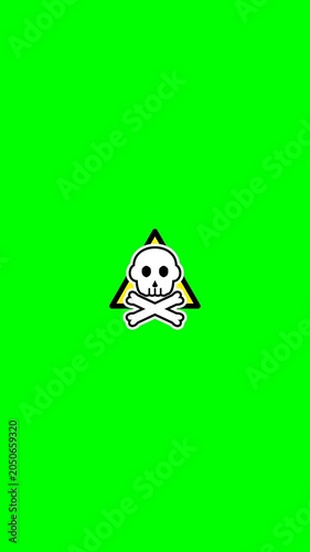 White skull and crossbones on green triangle background