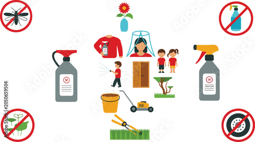 Obraz na płótnie Home pest control and dengue virus protection safety habits bundle with cartoon
